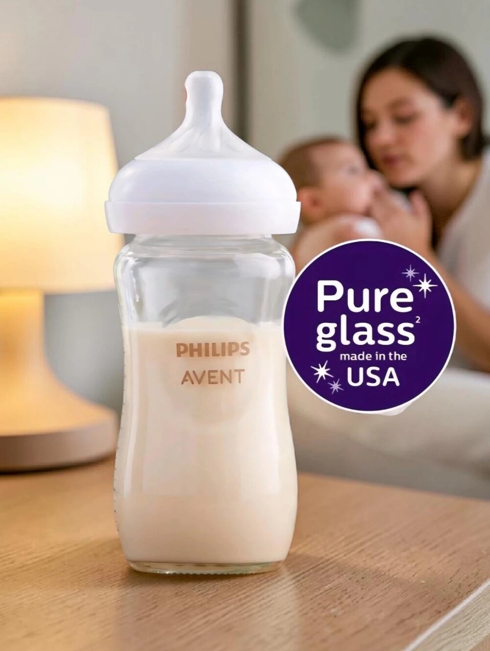 NWOT Philips Avent Glass Natural 8 Oz Baby Bottle/Natural Response #3 Nipple/Cap